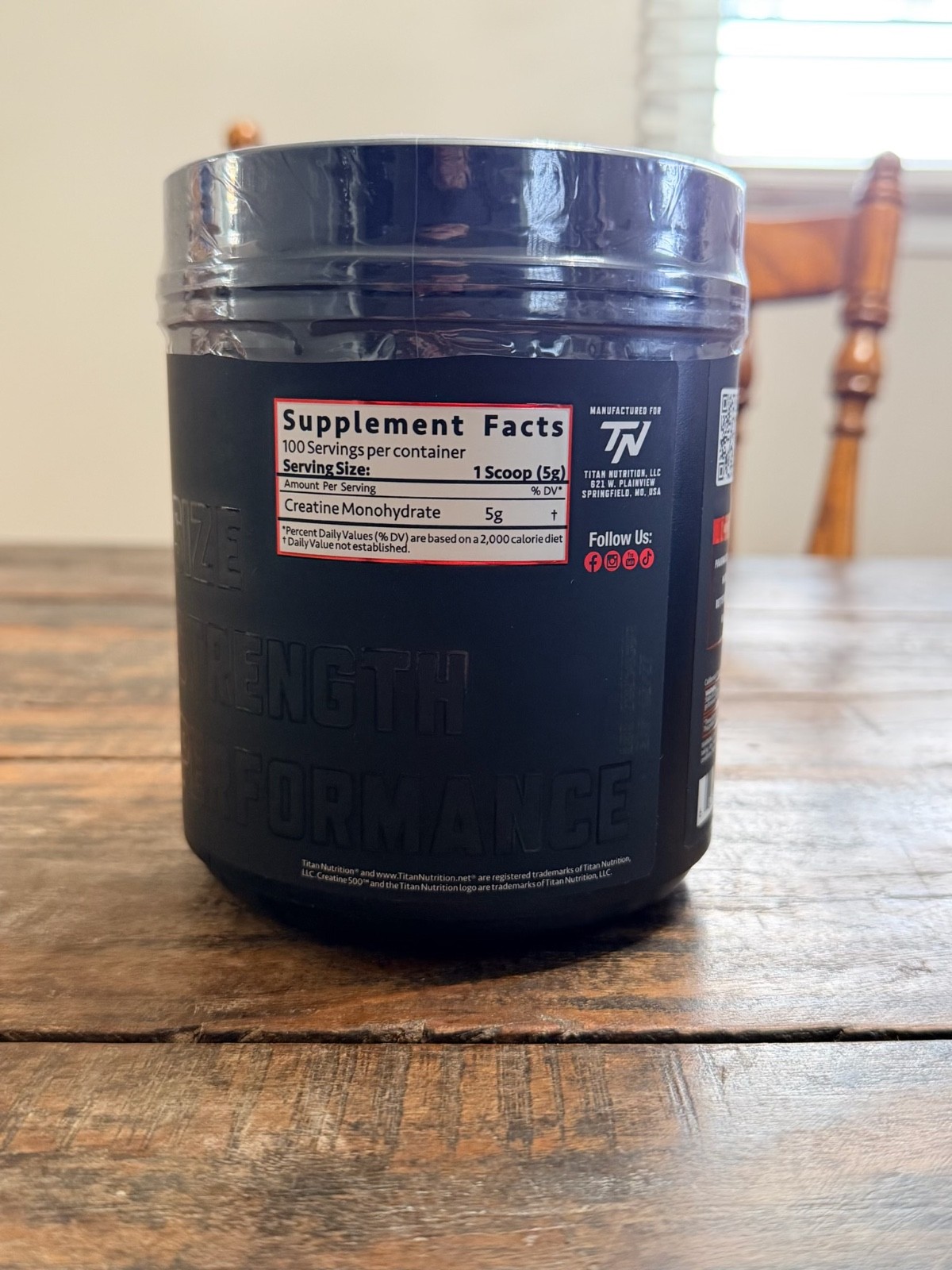 Titan Nutrition Creatine Micronized Monohydrate 1.1lbs. 100 servings 02/2027
