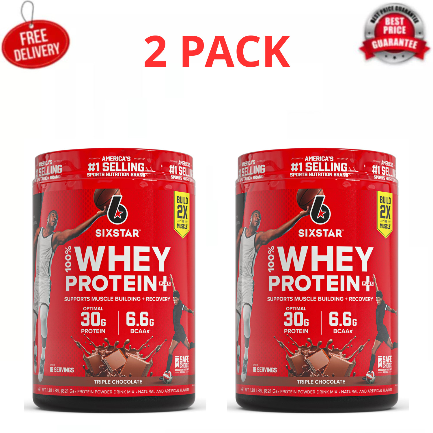Six Star 100% Whey Protein Plus 30g Triple Chocolate Powder 1.81 lb, 2 Pack