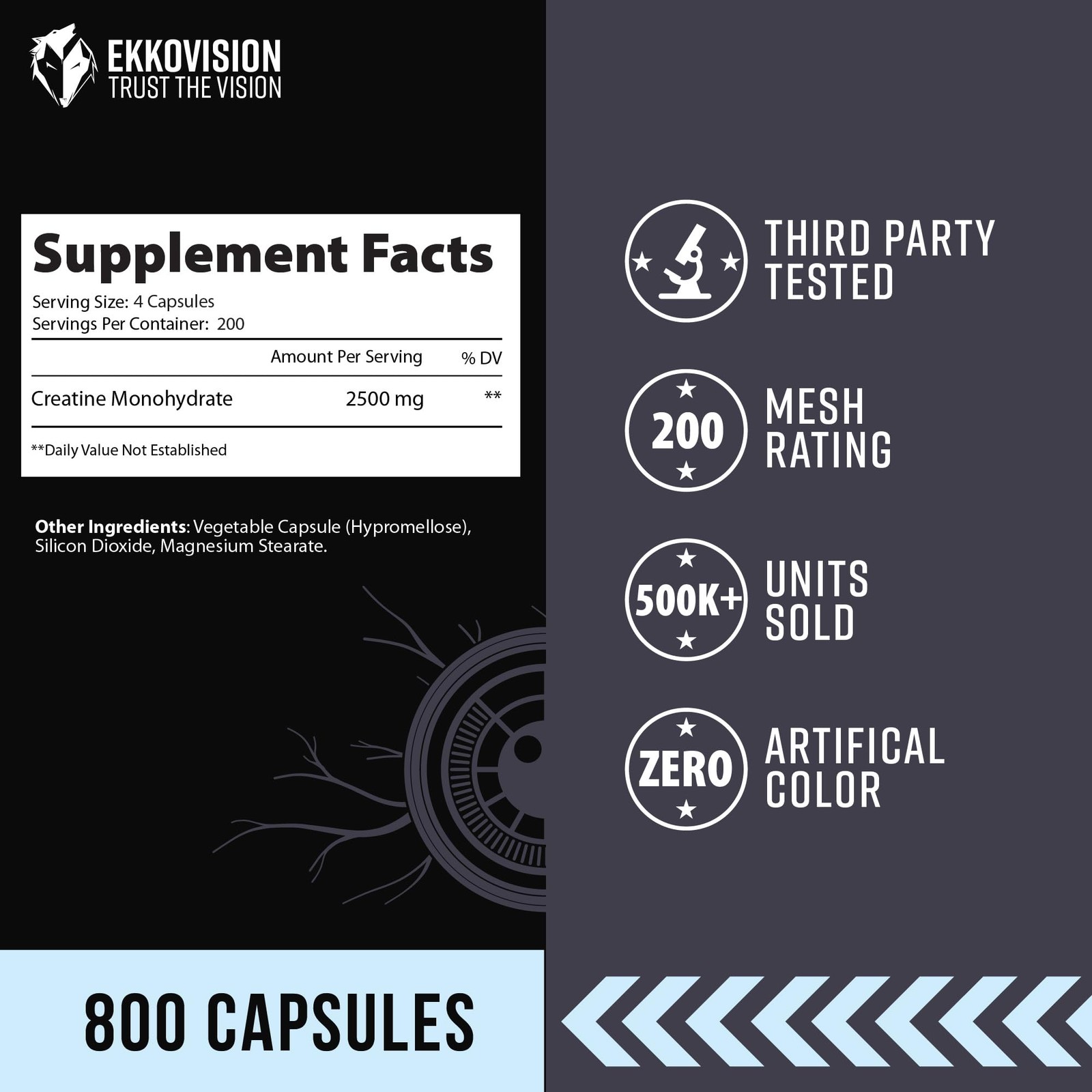 Ekkovision Creatine Monohydrate Capsules, Micronized, Unflavored Creatine Sup…
