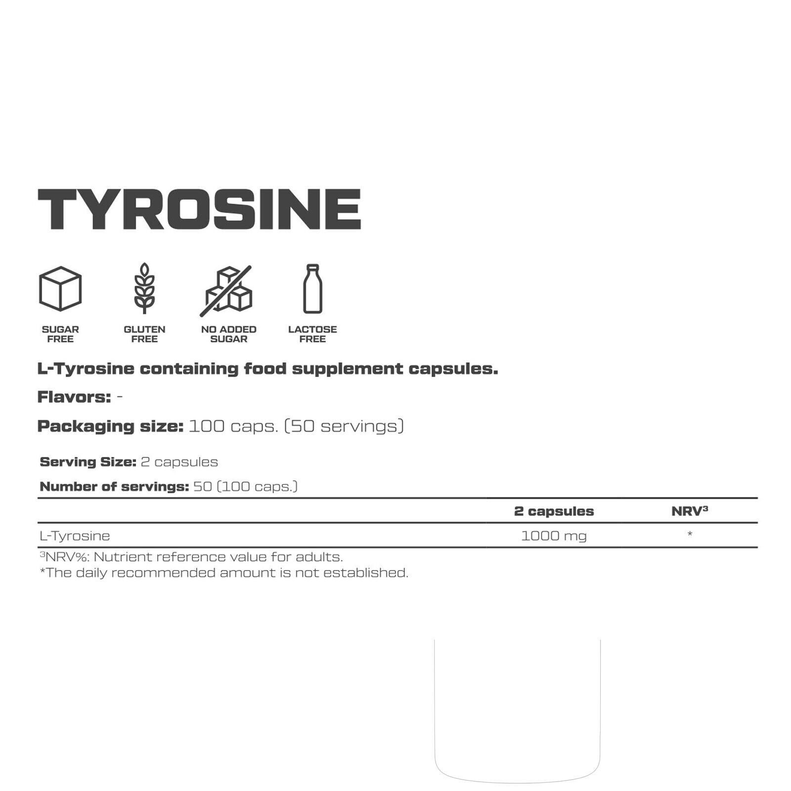 Tyrosine 100-200 Caps. Neurotransmitter Energy Chronic Fatigue Focus Supplement