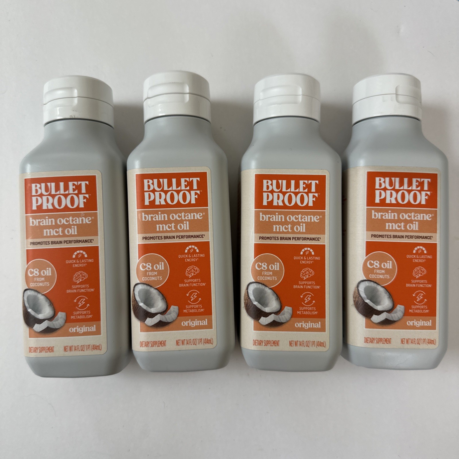 (4) Brain Octane MCT Oil, Original, 14 fl oz, Exp. 05/2028