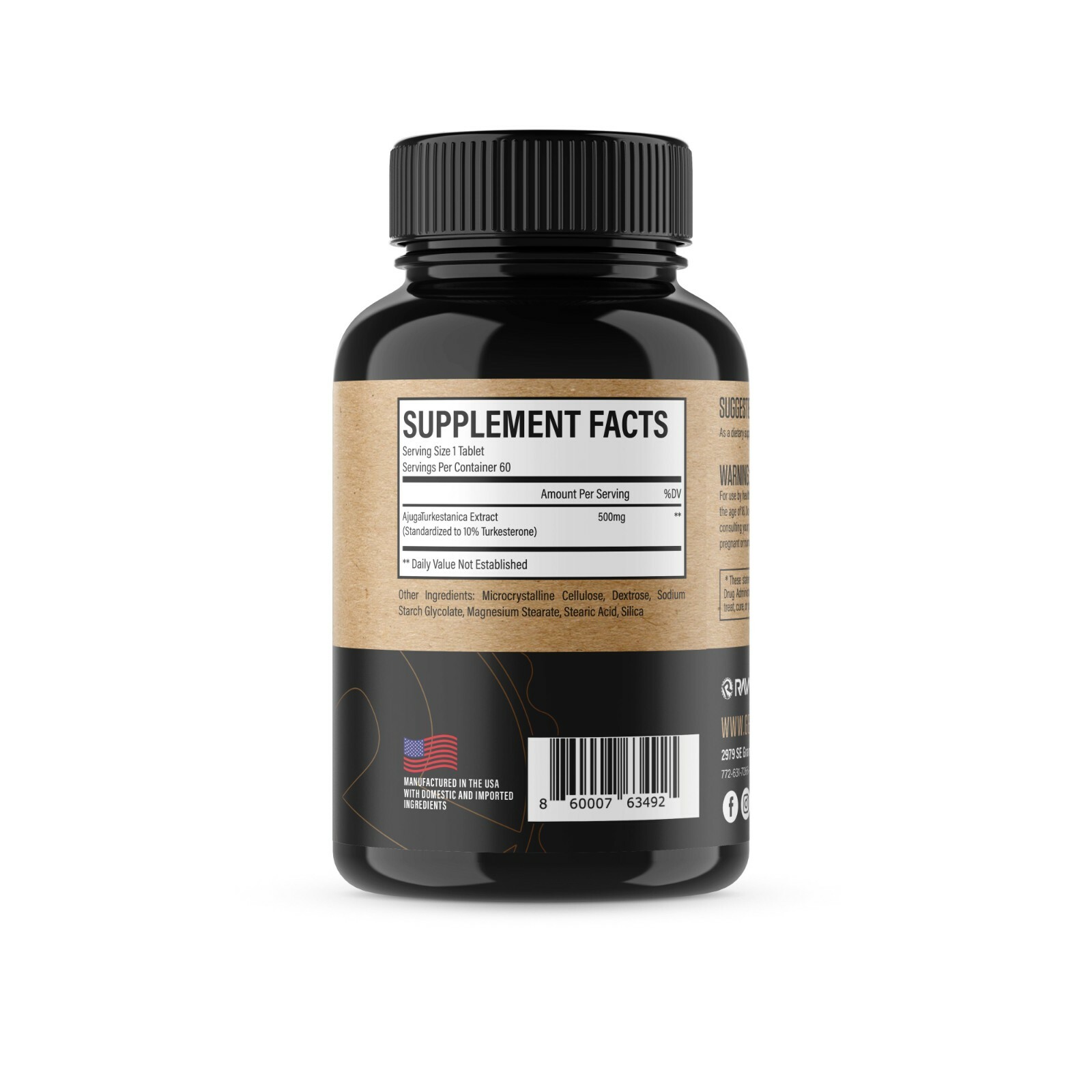 RAW Nutrition Pure Turkesterone Ajuga Turkestanica Extract 500mg 60 Capsules New