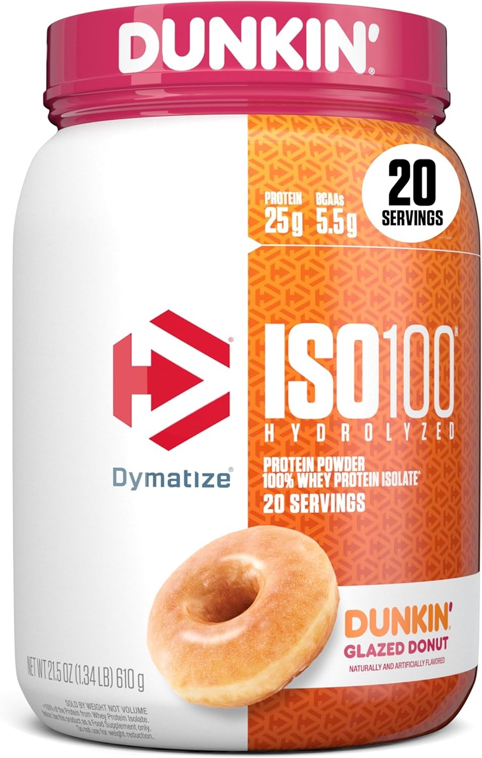 Dymatize ISO100® Hydrolyzed, Dunkin® Glazed Donut, 1.34 lb – Exp 10/25 Pack of 2