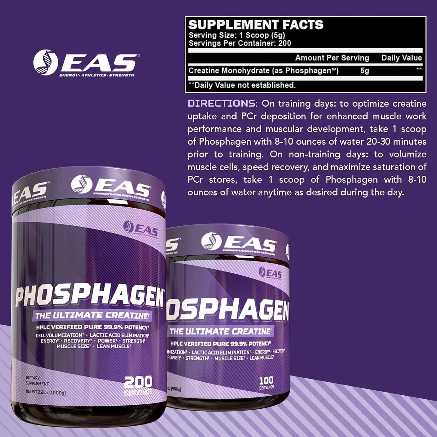 EAS Phosphagen Ultimate Creatine Monohydrate 99.9% Pure 200svg Unflavored New