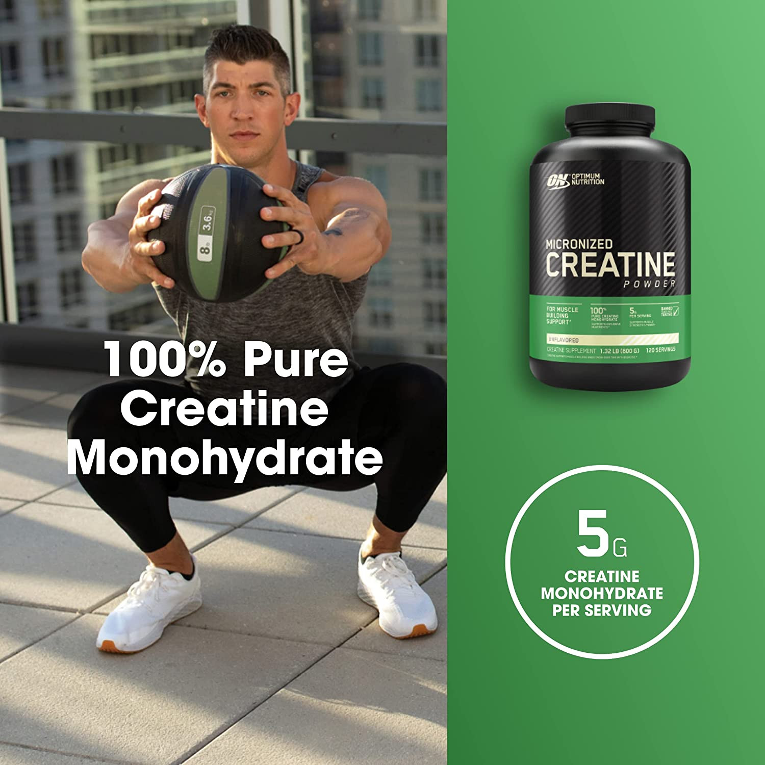 Micronized Creatine Monohydrate Powder, Unflavored, 120 Servings, 600 Grams (Pac