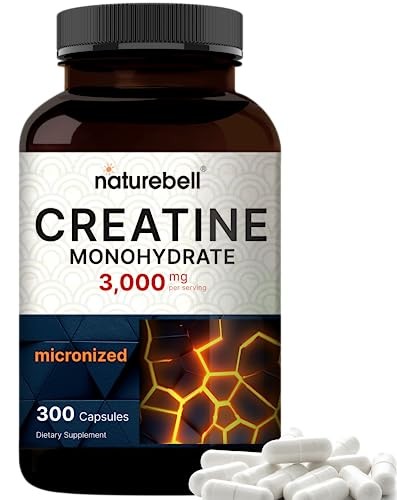 NatureBell Creatine Monohydrate Capsules 3,000mg, 300 Count | Micronized