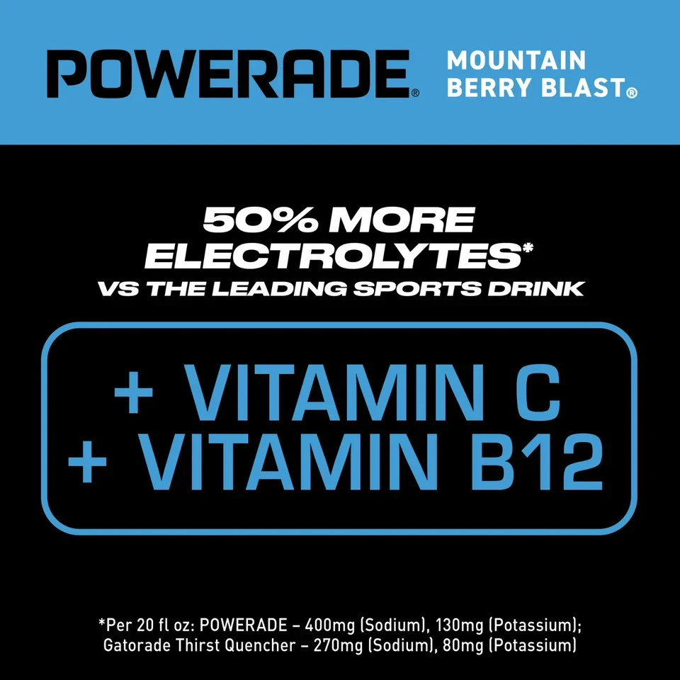8 Pack Powerade Mountain Berry Blast Sports Drink 20 fl oz Bottles Electrolytes