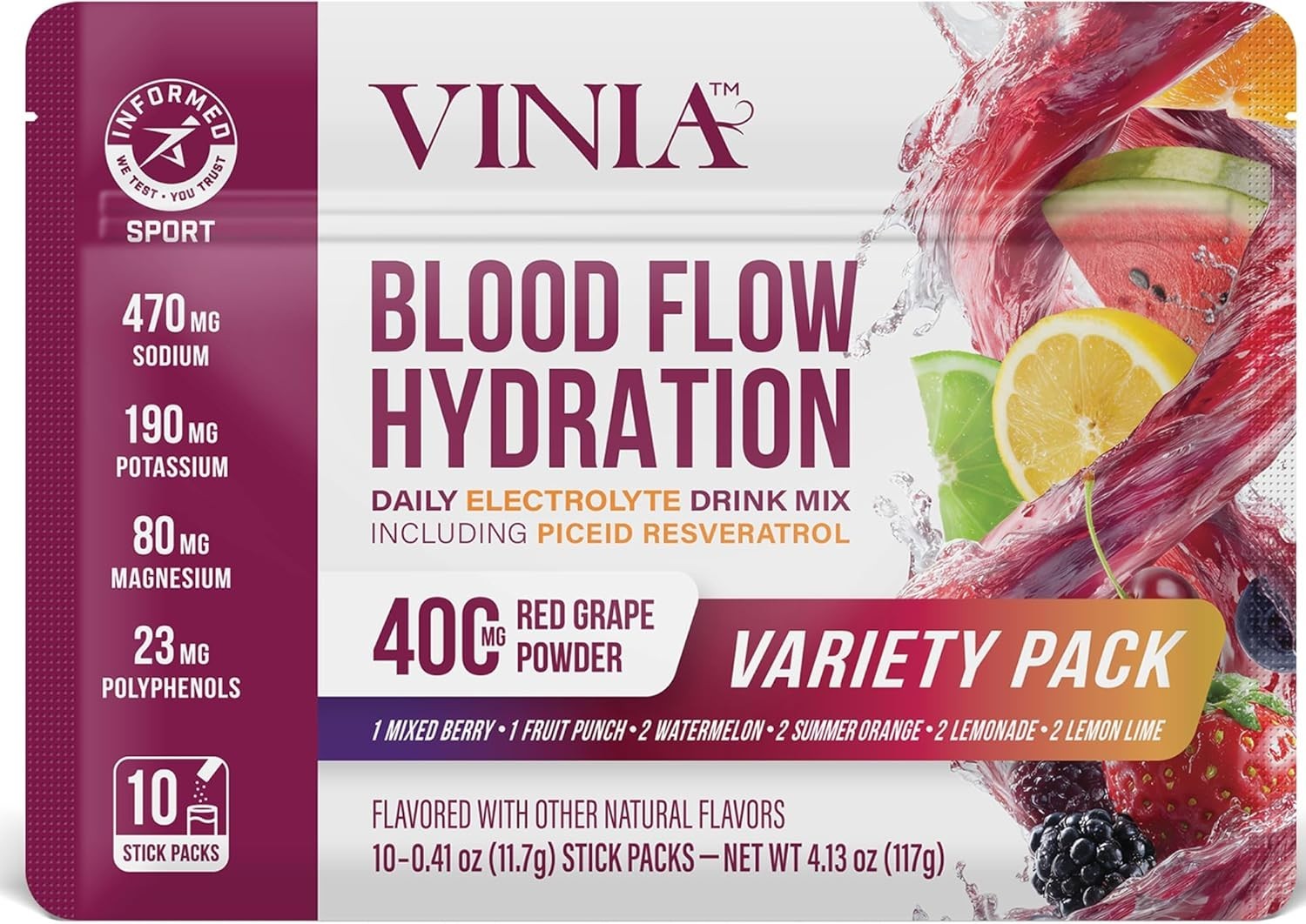 Blood Flow Hydration Powder Mix with Electrolytes 10 Sticks Variety Pack