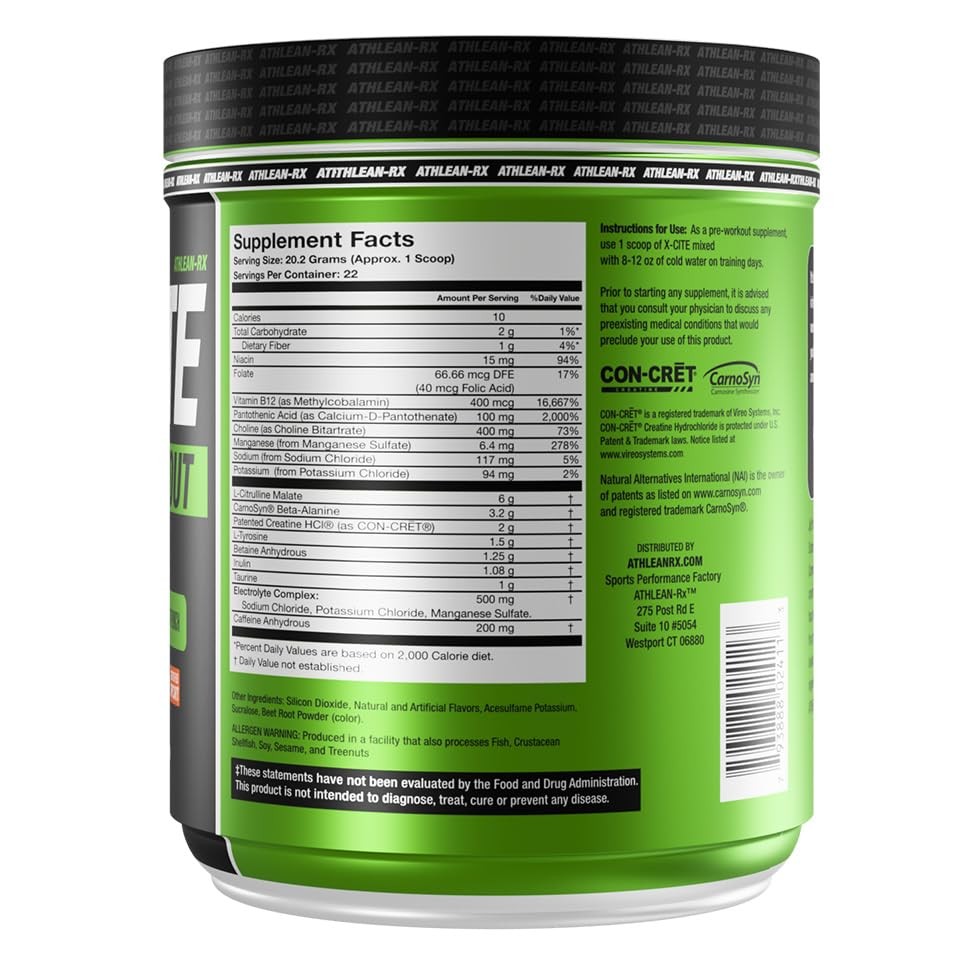 X-CITE Pre-Workout by ATHLEAN-X – Enhanced Formula 15.61 Ounce (Pack of 1)