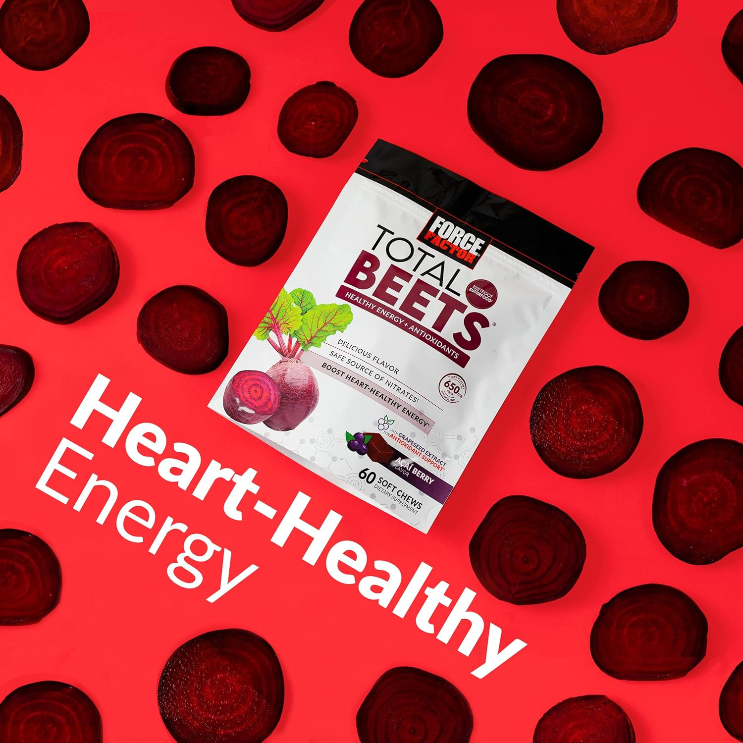 Total Beets Soft Chews with Beetroot, Nitrates, L-Citrulline, Grapeseed Extra…