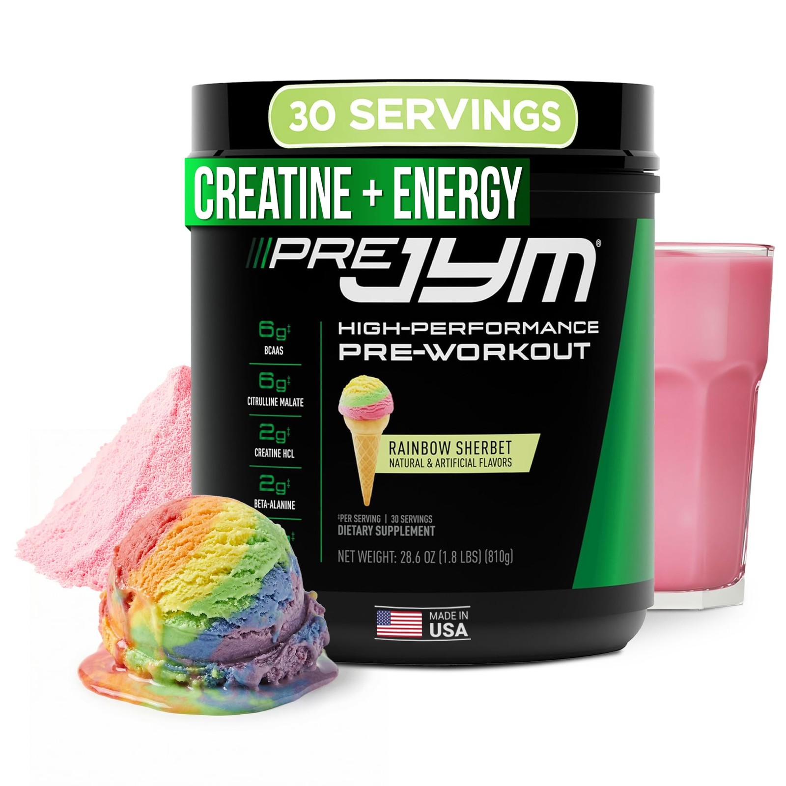 Jym Supplement Science Pre Jym Rainbow Sherbet Pre Workout Powder For Men Women
