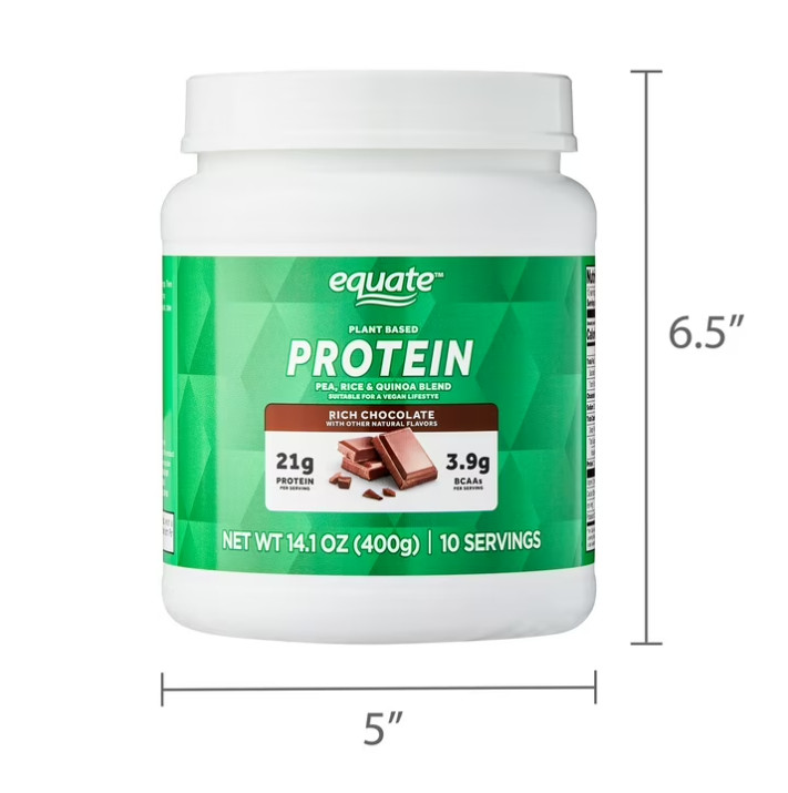 3 Pack Equate Plant-Based Protein Powder Supplement, Rich Chocolate, 14.1 oz Pk