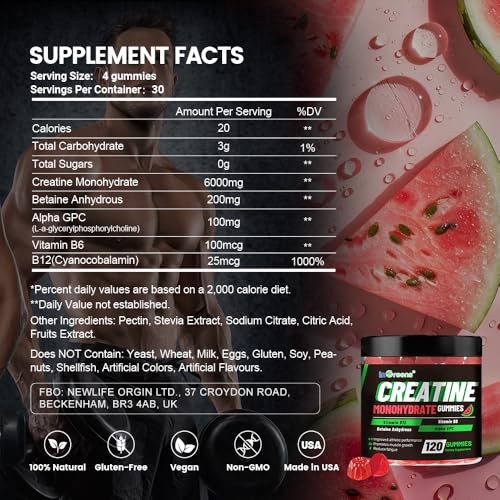 Creatine Monohydrate Gummies 6g Sugar-Free 120 Count