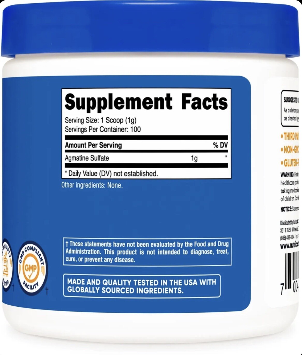 Nutricost Agmatine 100 Grams – 100 Servings of 1000mg Pure Agmatine Sulfate