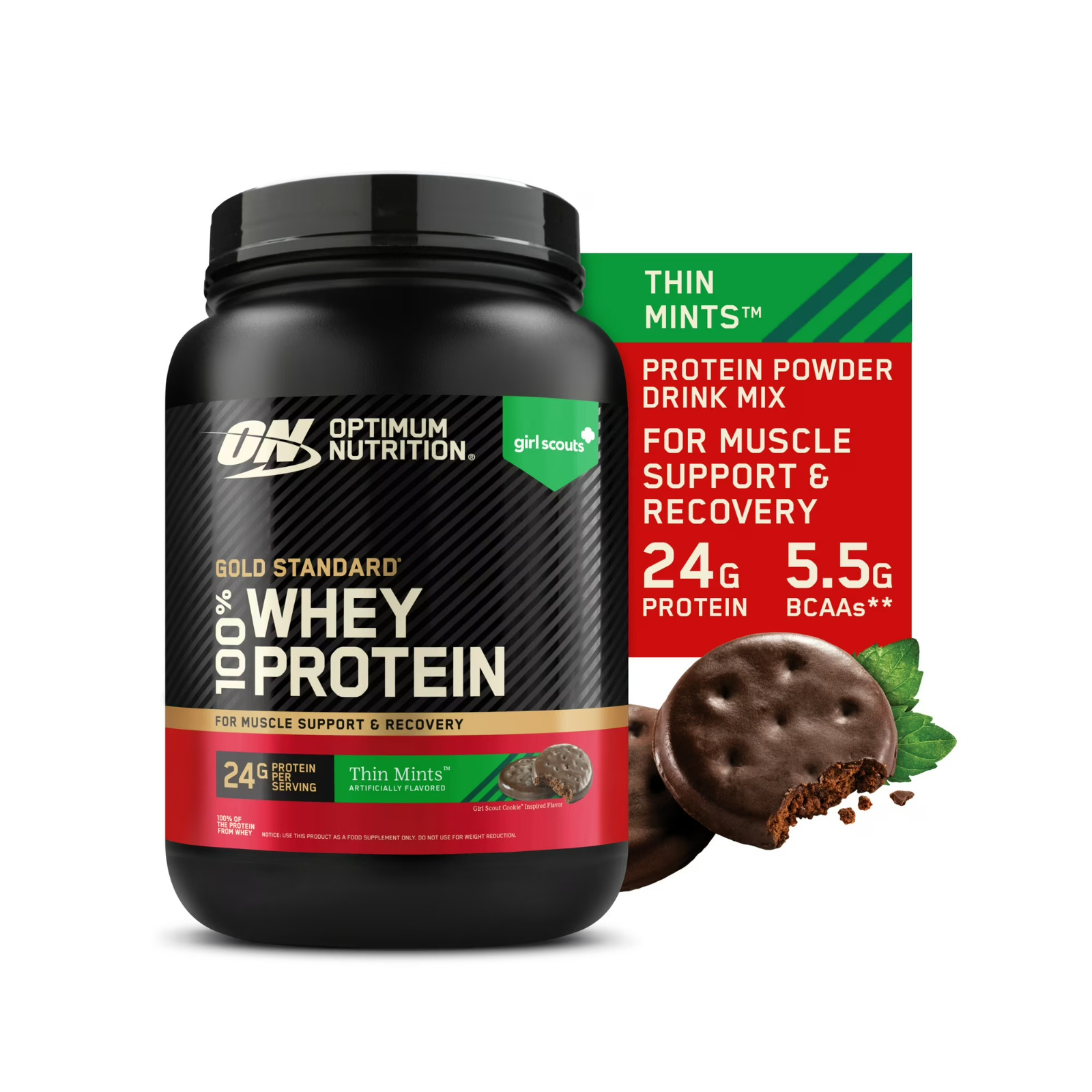 Optimum Nutrition, Gold Standard 100% Whey Protein Powder, Girl Scout Thin Mint