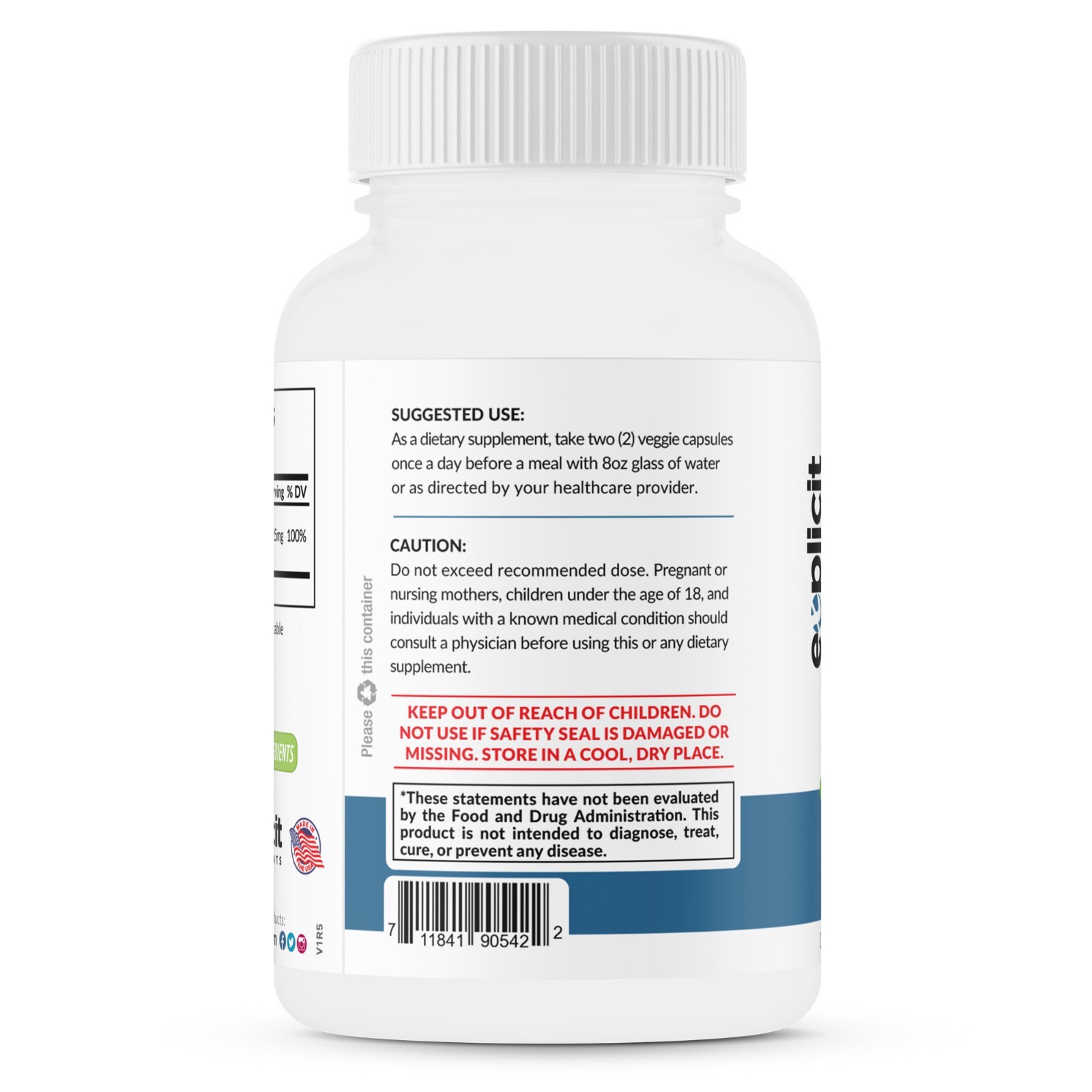 Pure Magnesium Glycinate 425mg, 100% Chelated, 60 Capsules – USA Made – 1 Month
