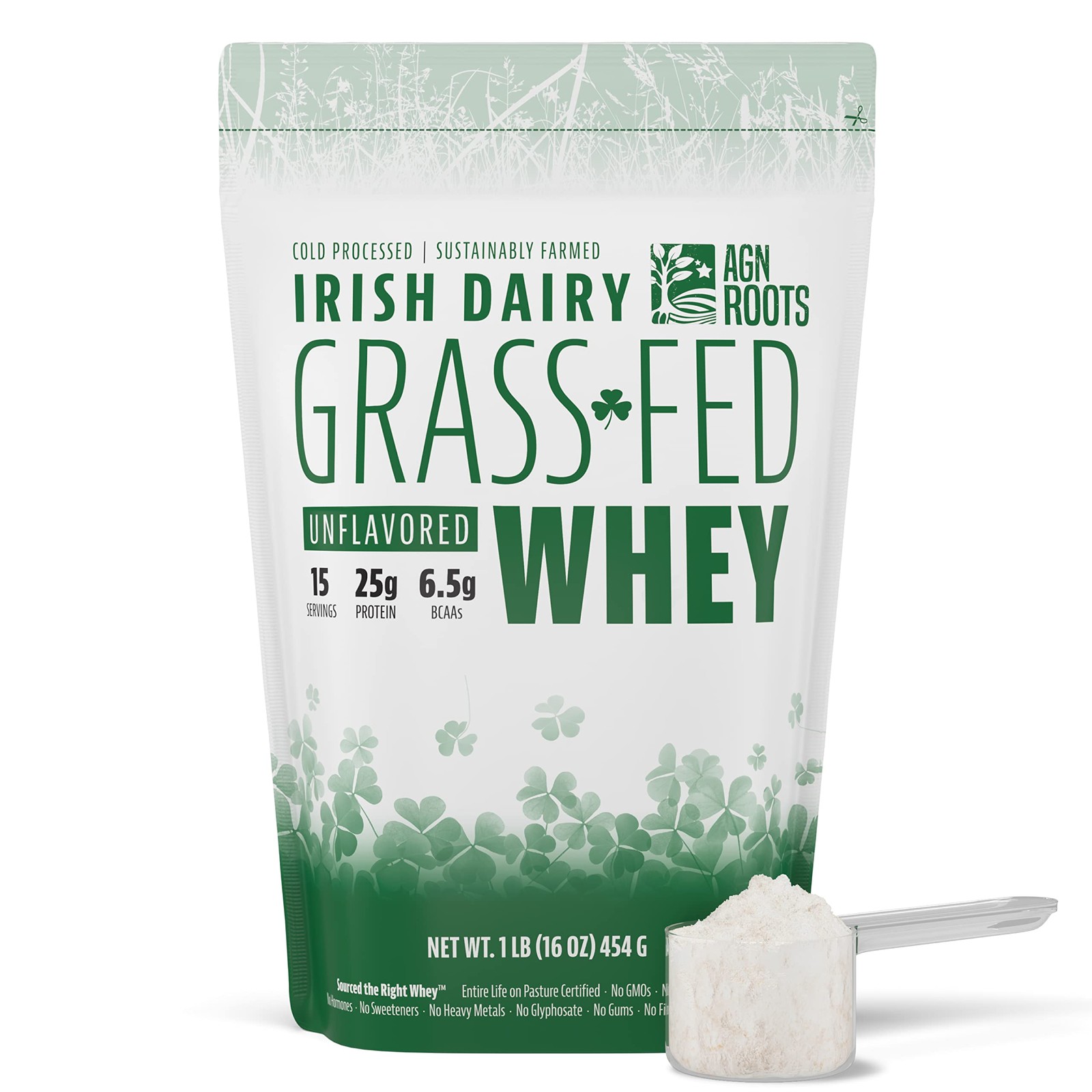 AGN Roots Grass Fed Whey Protein Isolate Unflavored Unsweetened 1 lb
