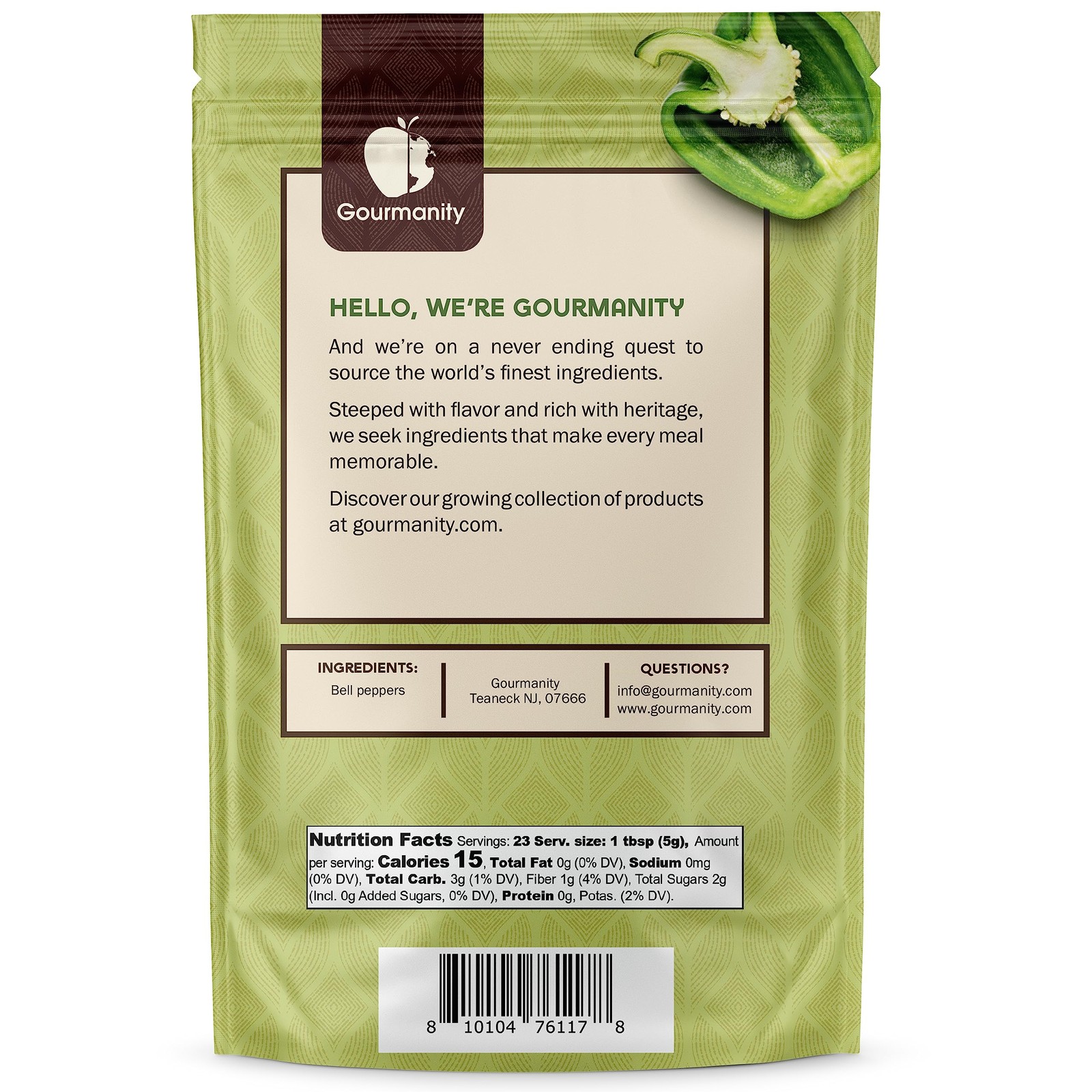 Dried Green Bell Peppers, Diced, 4 oz Resealable Bag