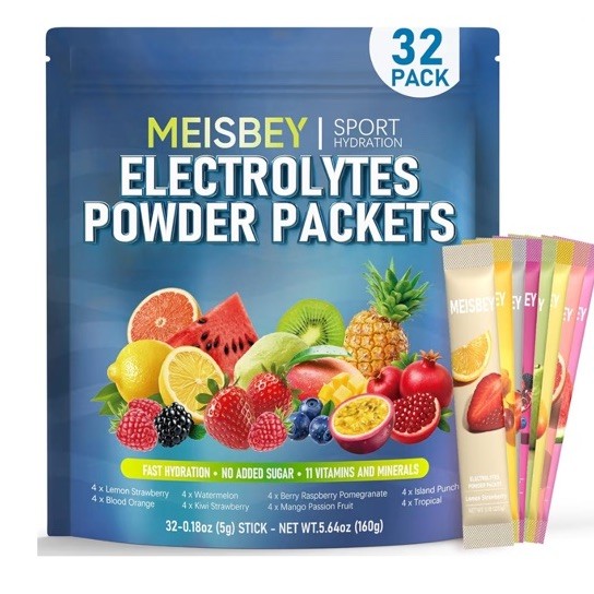 Meisbey Sugar-Free Electrolytes Powder Packets 32 Pack for Sport Hydration