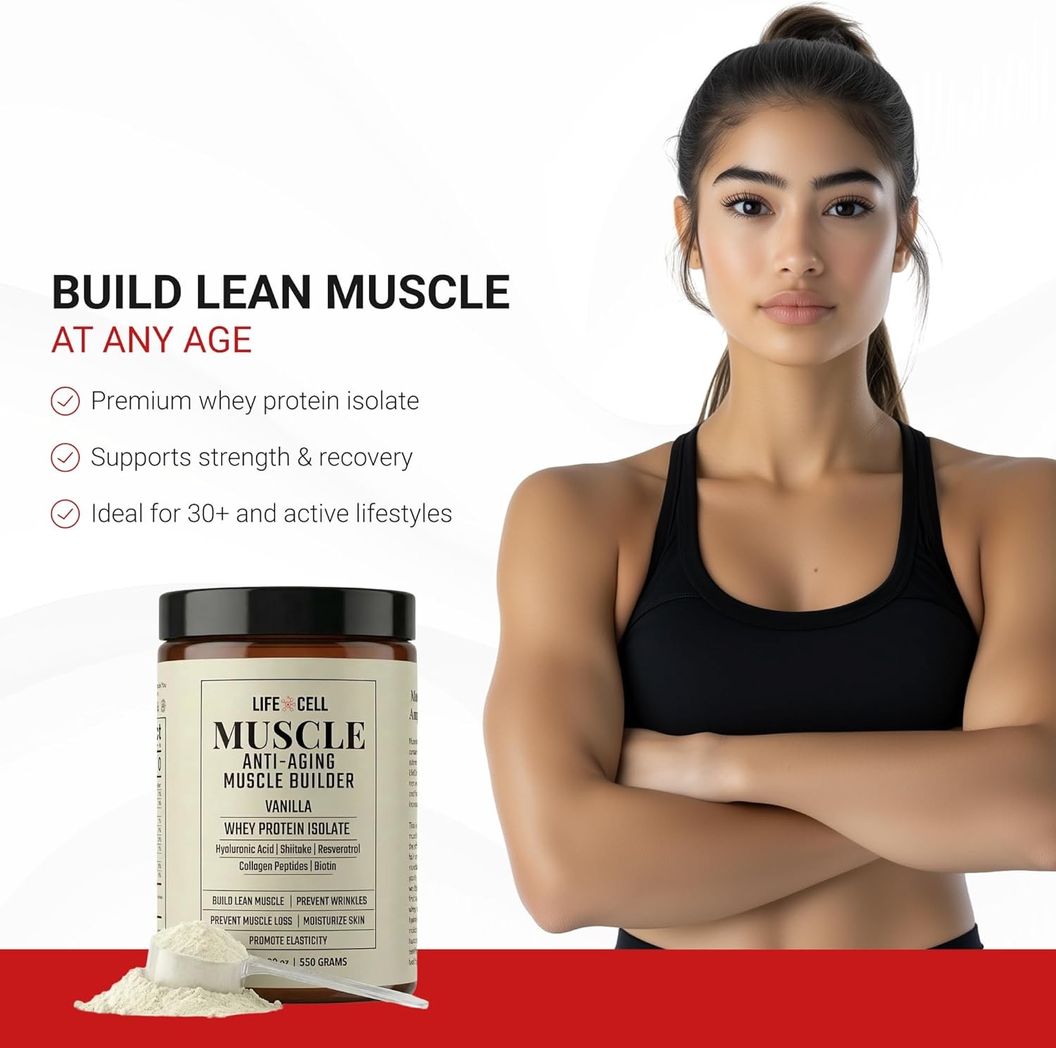 Whey Protein Powder Vanilla 550g Collagen Hyaluronic Acid No Sugar Added