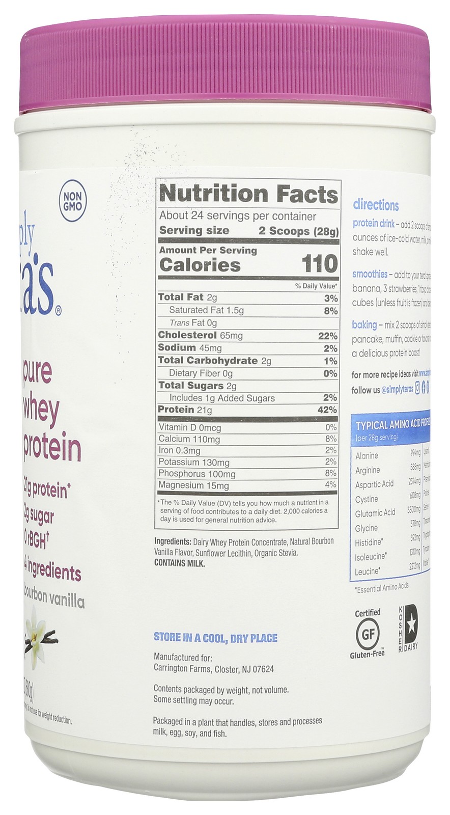 Simply Tera’S Bourbon Vanilla Pure Whey Protein 24 Oz Powder 1 Pack
