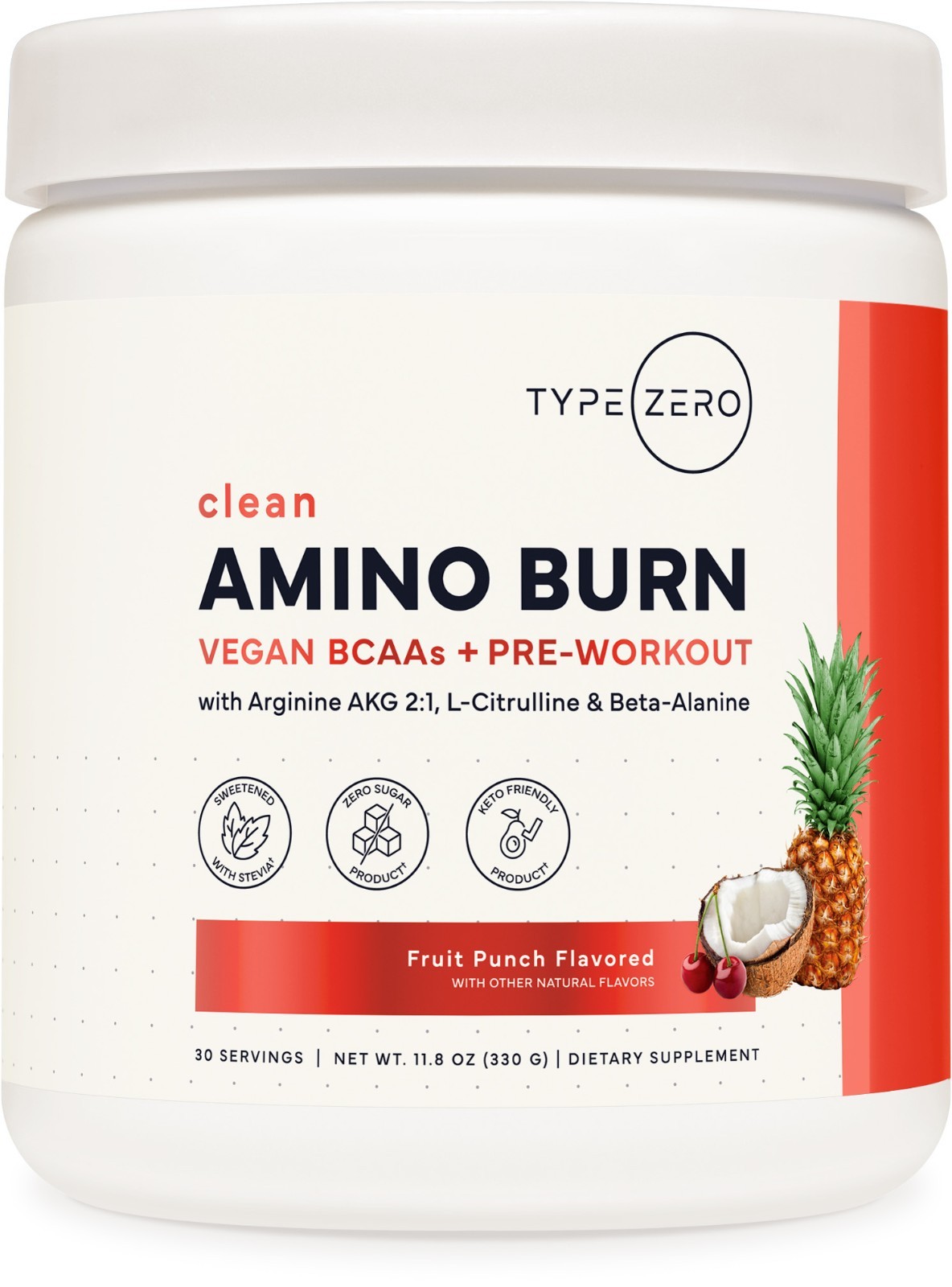 Type Zero Amino Burn Vegan BCAA + Pre Workout (Fruit Punch) 30 Servings