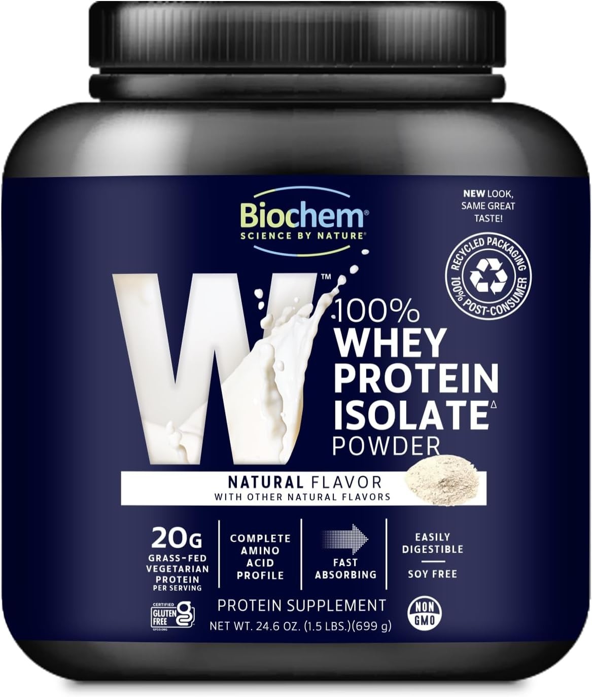 Biochem 100% Whey Protein Isolate – Grass Fed Natural 1.5 lbs (699 grams)
