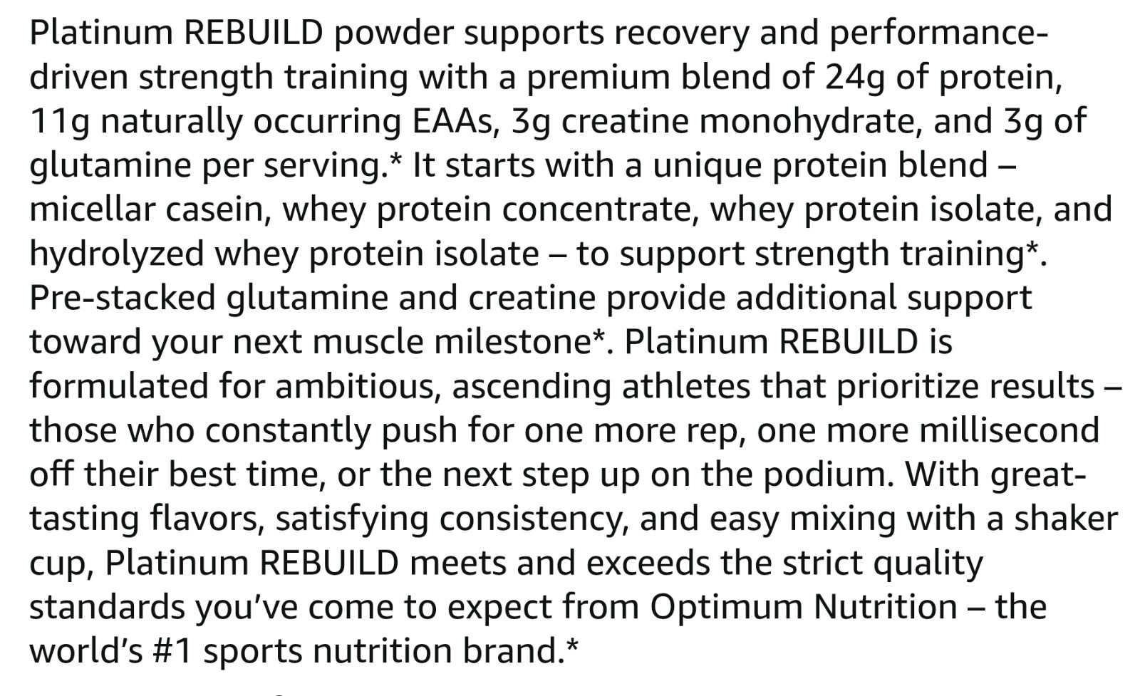 O.N. Platinum REBUILD PROTEIN W/ Crea 1.7 lbs (20 Serv) Dark Chocolate BY 12/26