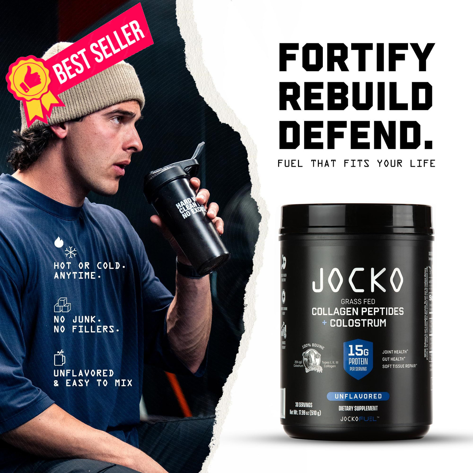 Jocko Fuel Collagen Powder with Colostrum – 15g 1.13 Pound (Pack of 1)