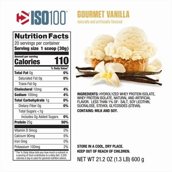 Dymatize ISO100 Whey Protein Powder Isolate, Gourmet Vanilla, 25g of Protein