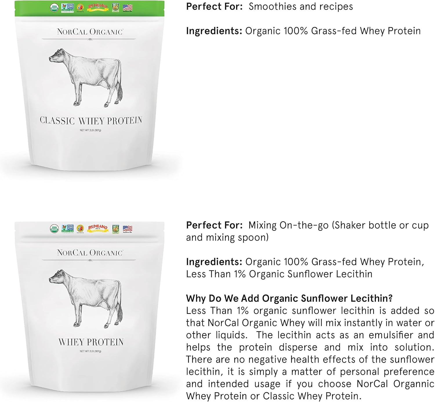 – Classic Whey Protein – 100% Grass-Fed and Grass-Finished – UNFLAVORED – Lecith