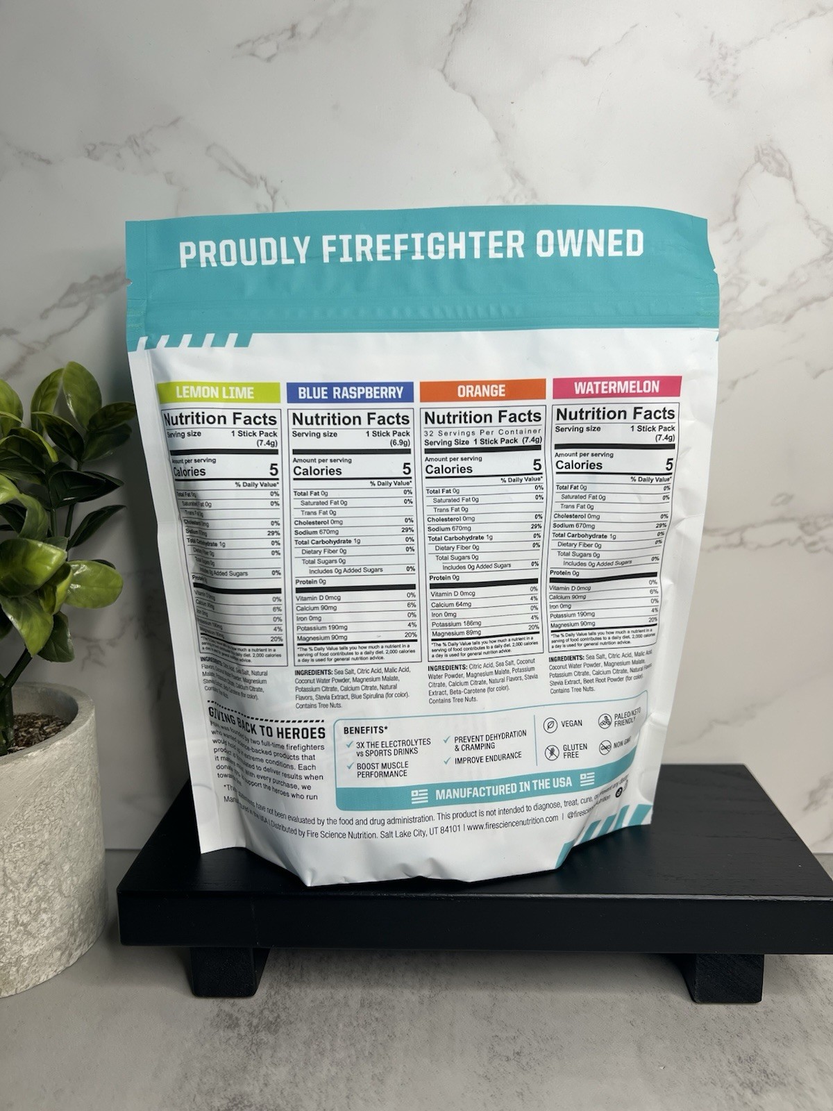 Fire Salt Electrolyte Powder Hydration Sticks Coconut Water Zero Sugar 16 Ct