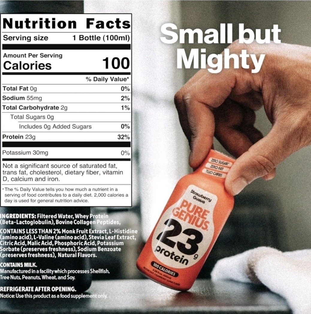 12 PACK Pure Genius Strawberry Guava Protein Shots 23g KETO Gluten & Sugar Free