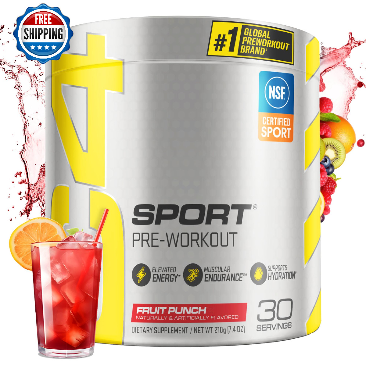 Cellucor C4 Sport Pre Workout Powder Fruit Punch, NSF Certified, 30 Servings