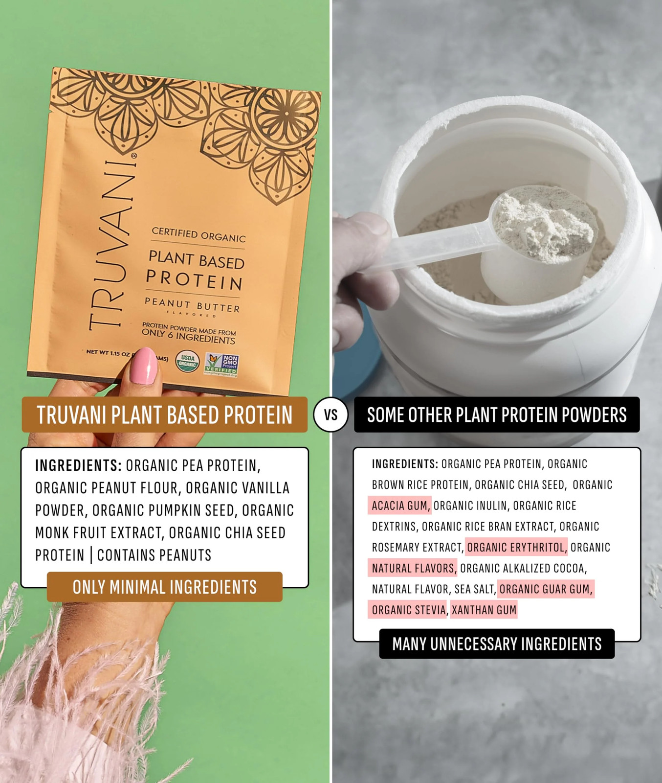 Truvani Organic Plant-Based Peanut Butter Protein Powder, 23.1 oz