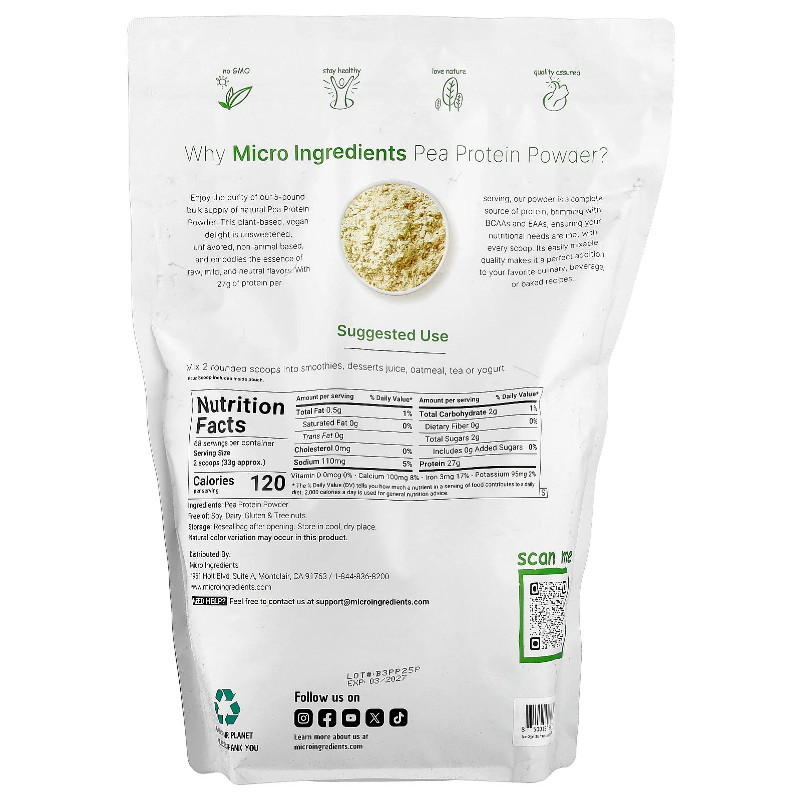 Pea Protein Powder, Unflavored, 5 lb (2.26 kg)