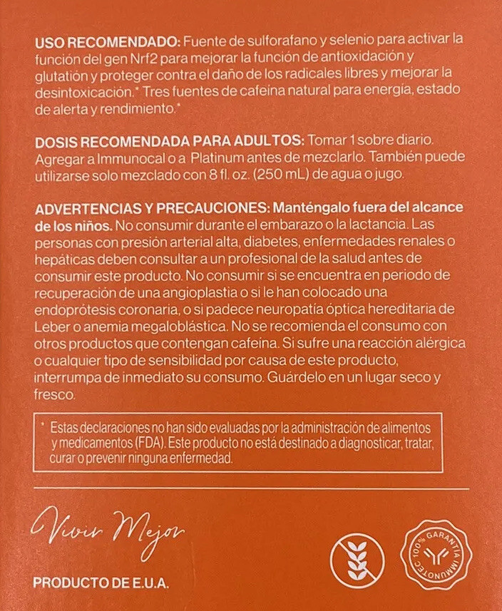 Immunocal Booster Energy PERFORMANCE Nrf2 30 Stick Packs Per Box 2 Boxes