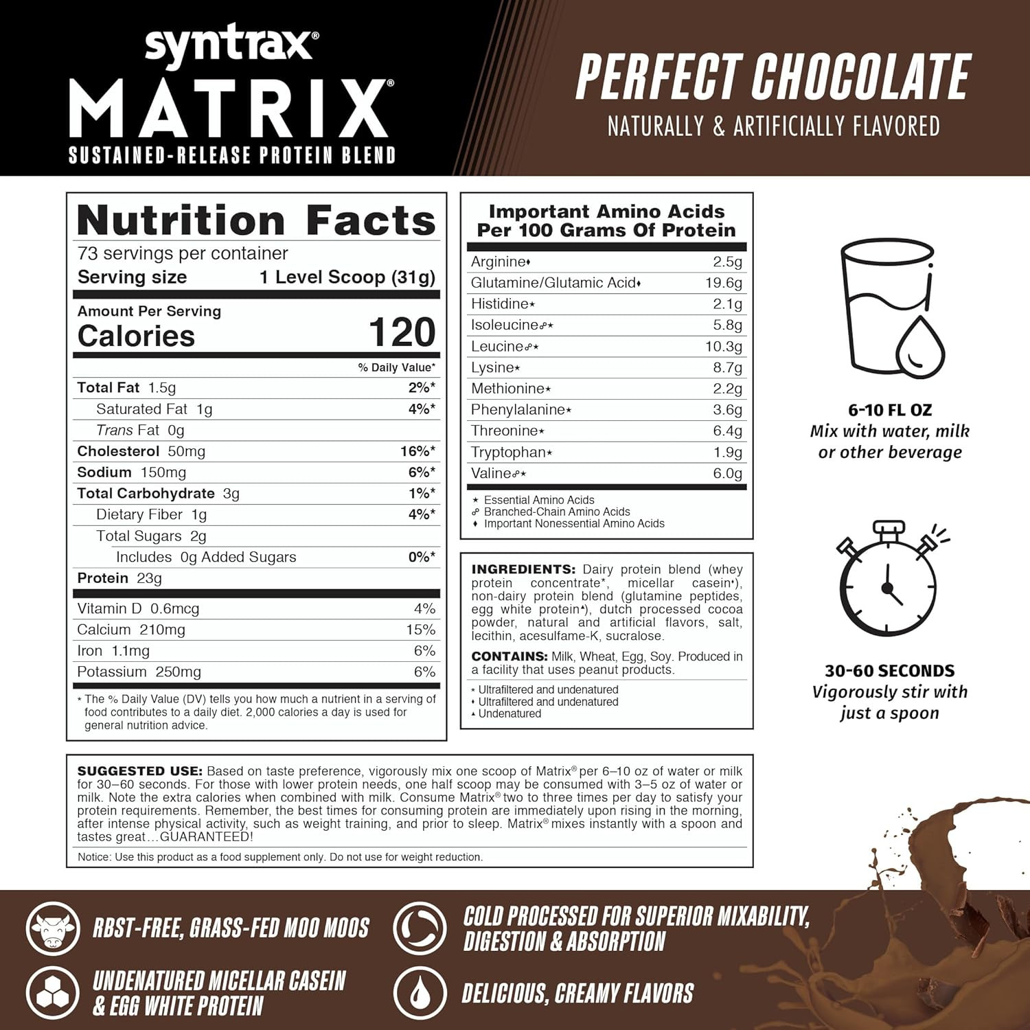 Nutrition Matrix – Sustained-Release Protein Blend, Perfect Chocolate 5 Lbs.