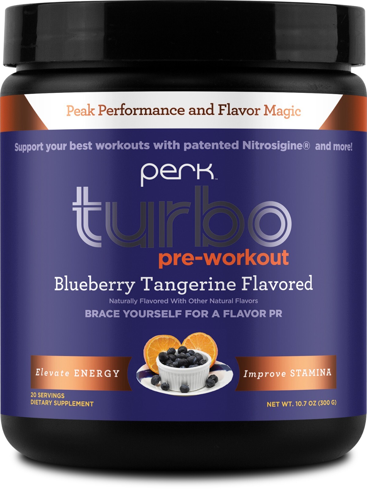 Perk Turbo Pre-Workout Powder (Blueberry Tangerine Flavored) 20 Servings