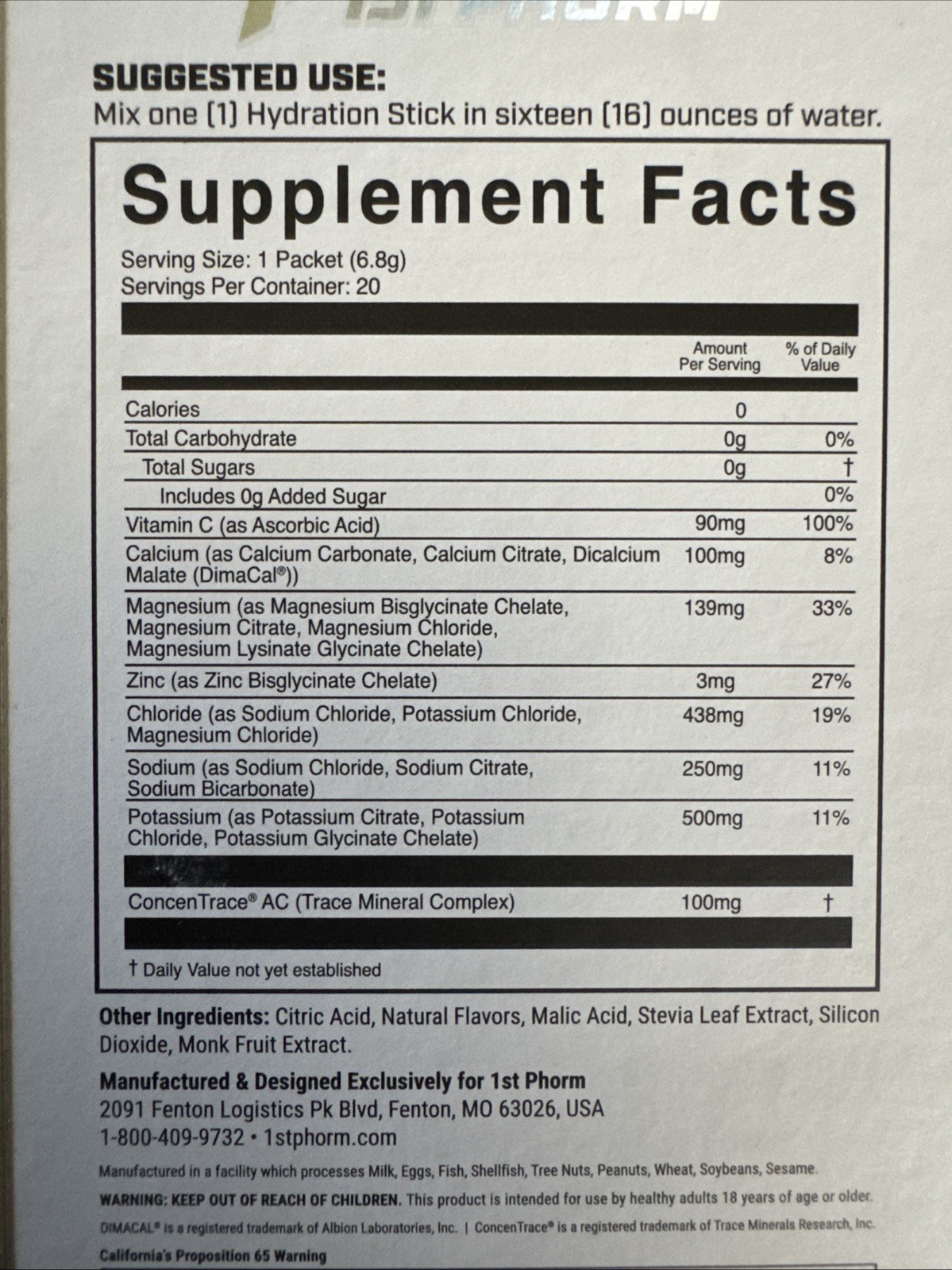 3 – (20 Sticks Each) 1st Phorm Hydration Sticks Lemonade, Strawberry And Citrus
