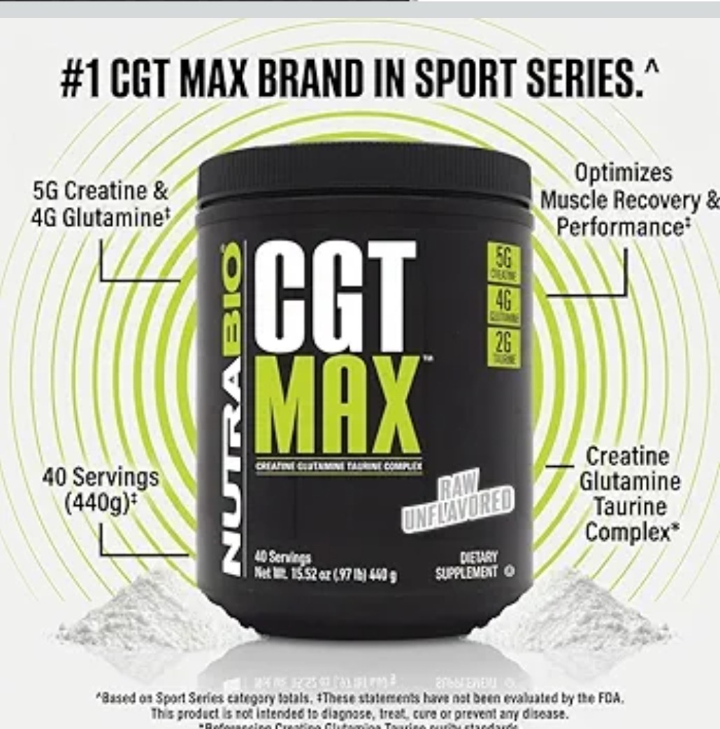 New NutraBio CGT-MAX Powder- Creatine, Glutamine & Taurine Muscle Support