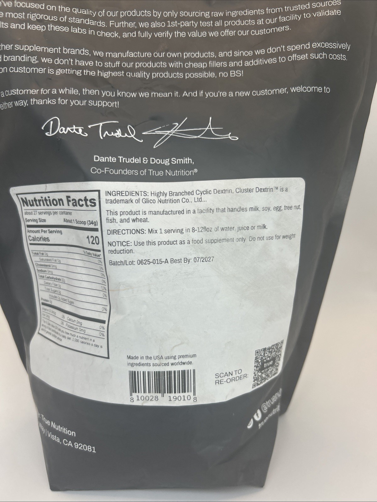 2 LbTrue Nutrition Highly Branched Cyclic Dextrin Carbohydrate Powder Exp 7/2027