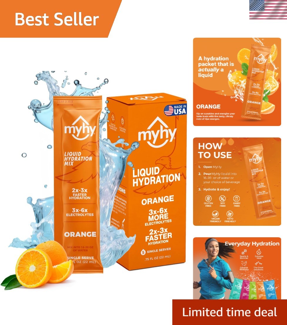 Daily Hydration Packets – 5 Count Orange Drink Mix for Fitness, Parties & Travel