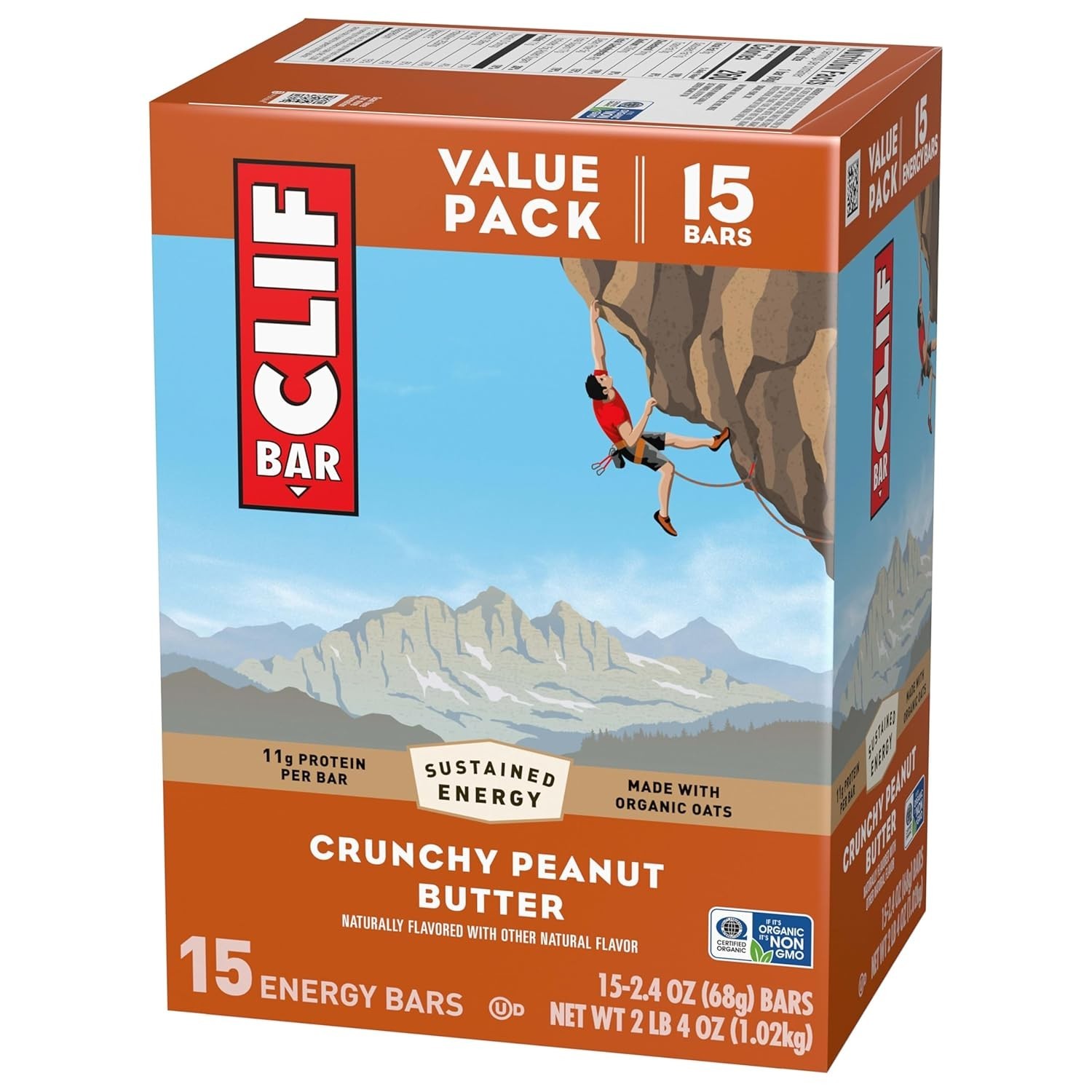 Energy Protein Bars Crunchy Peanut Butter 15 Pack Non-GMO Organic Oats Plant