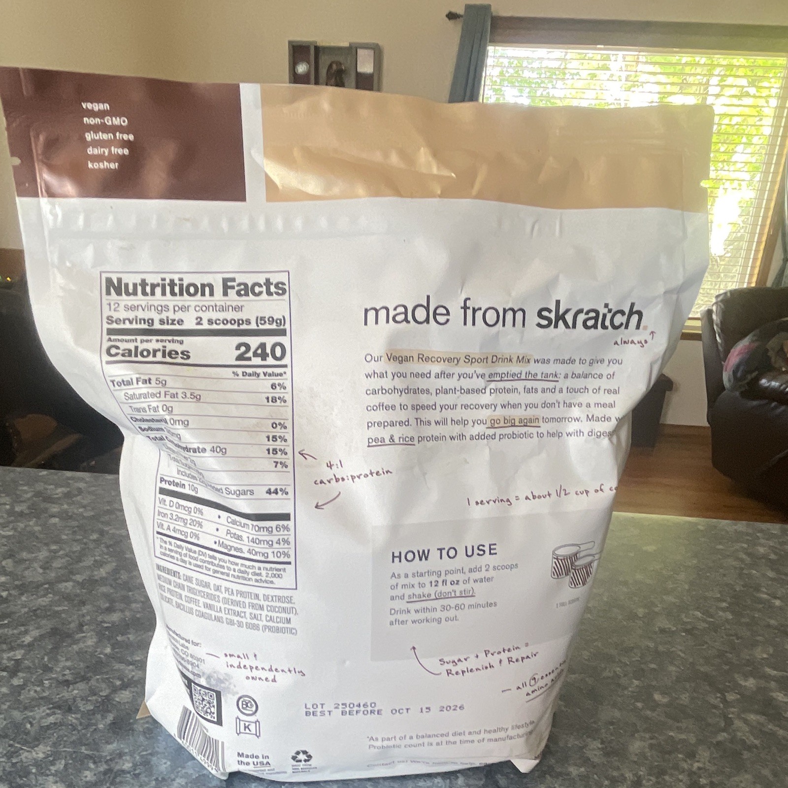 Skratch Labs Vegan Recovery Drink Mix Gluten Free Oat Milk Latte 25 oz 12 Serv