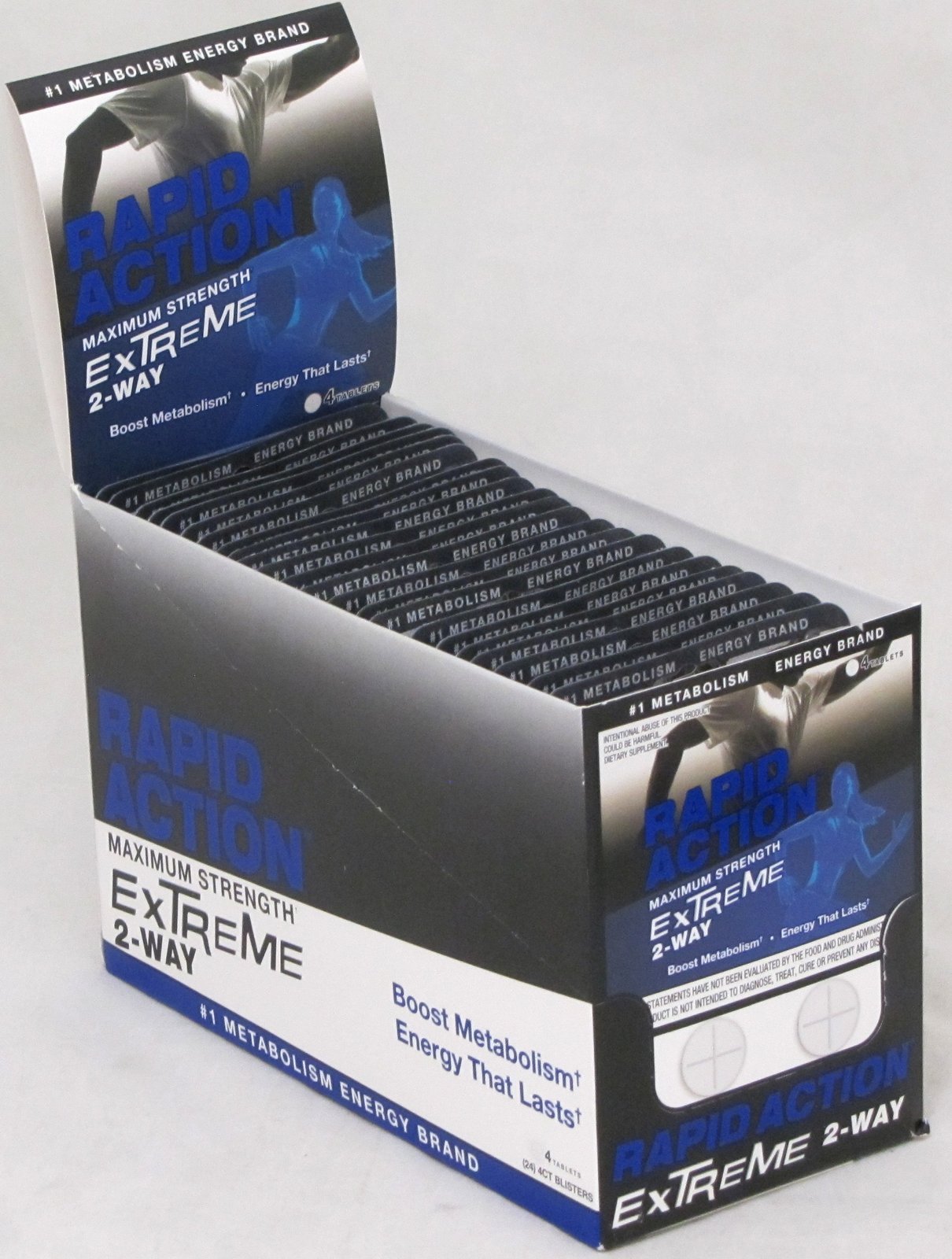Rapid Action Extreme 2 Way Lasting Energy Boost Metabolism 24 Packs 96 Pills Max