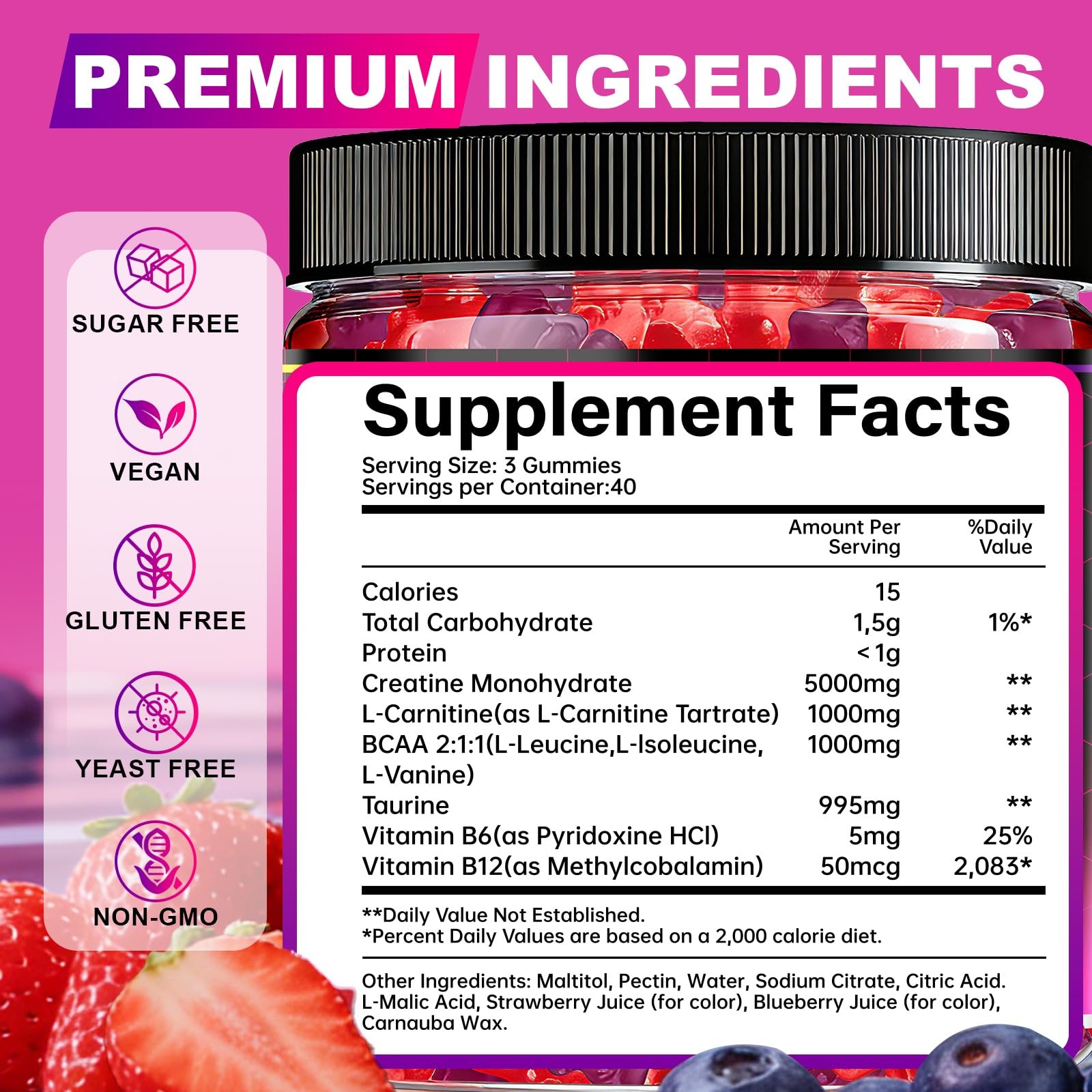 Creatine Gummies for Women, 3 Gummies = 5g Creatine Monohydrate with L-Carnit…