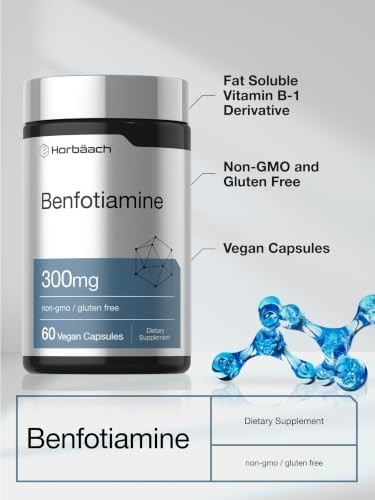 Horbaach Benfotiamine 300mg | 60 Capsules | Vitamin B1 Thiamine | Non-GMO & Glut