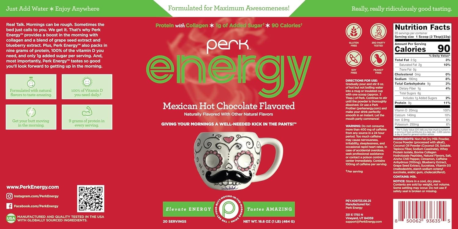 Perk Energy Original Mexican Hot Chocolate 20 Servings – Gluten Free