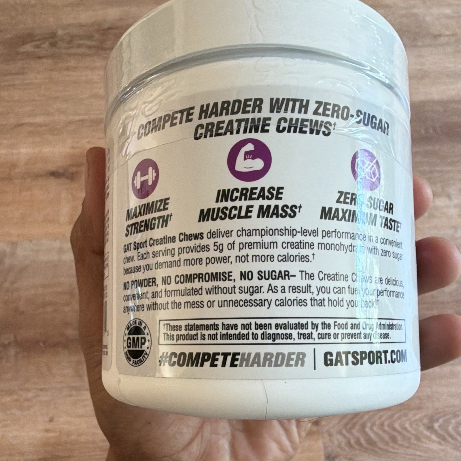 GAT Sport Creatine Chews Zero Sugar, Grape Cotton Candy 120 Tablets Exp 11/2027